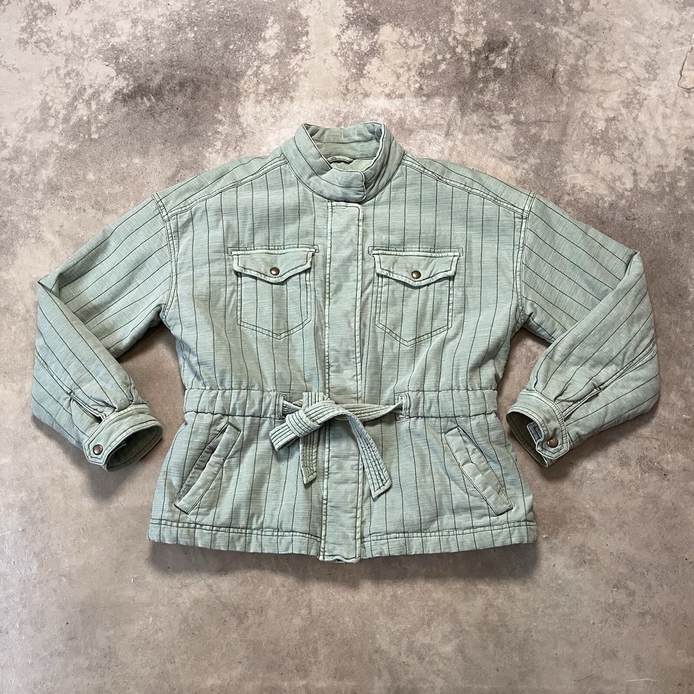 Gap Womens Size M Green Utility Field Jacket Belted Cinched Waist Quilted